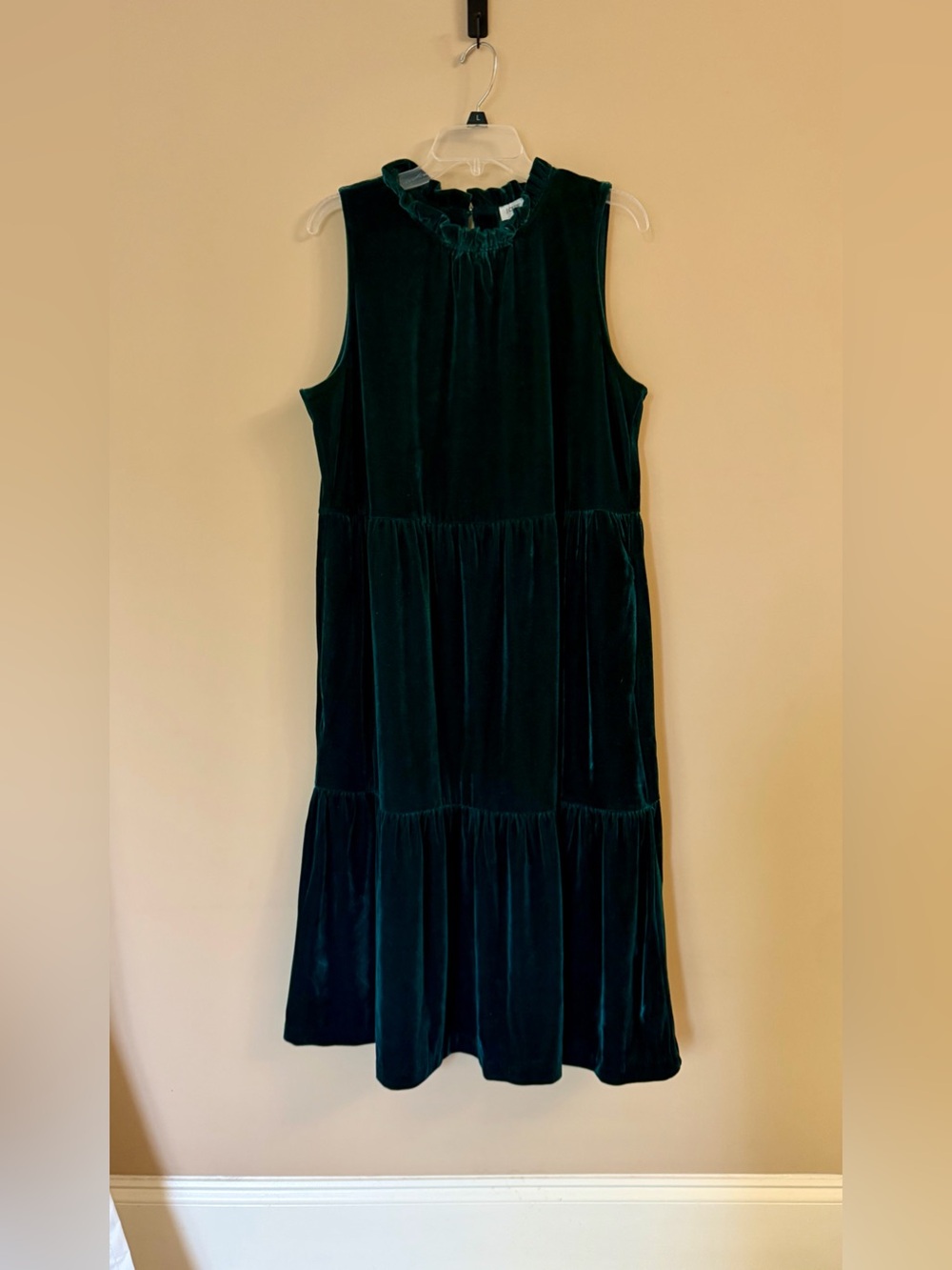 J. Crew Factory Dark Green Velvet Tiered Midi Dress